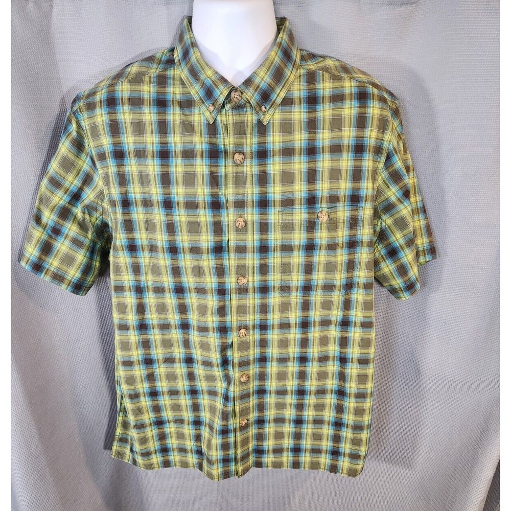 Duluth Trading Shirt Men Large Relaxed Fit‎ Green Paid Button Down